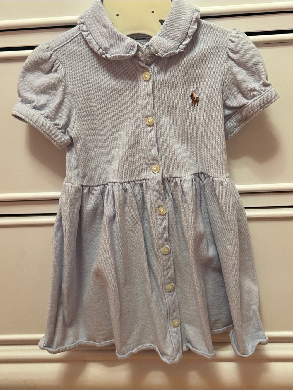 Ralph Lauren Light Blue Button-Front Polo Dress with Ruffled Collar